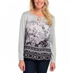 New One World Womens Knit Top Sz Small Long Sleeve Surplice Neckline Keyhole NWT